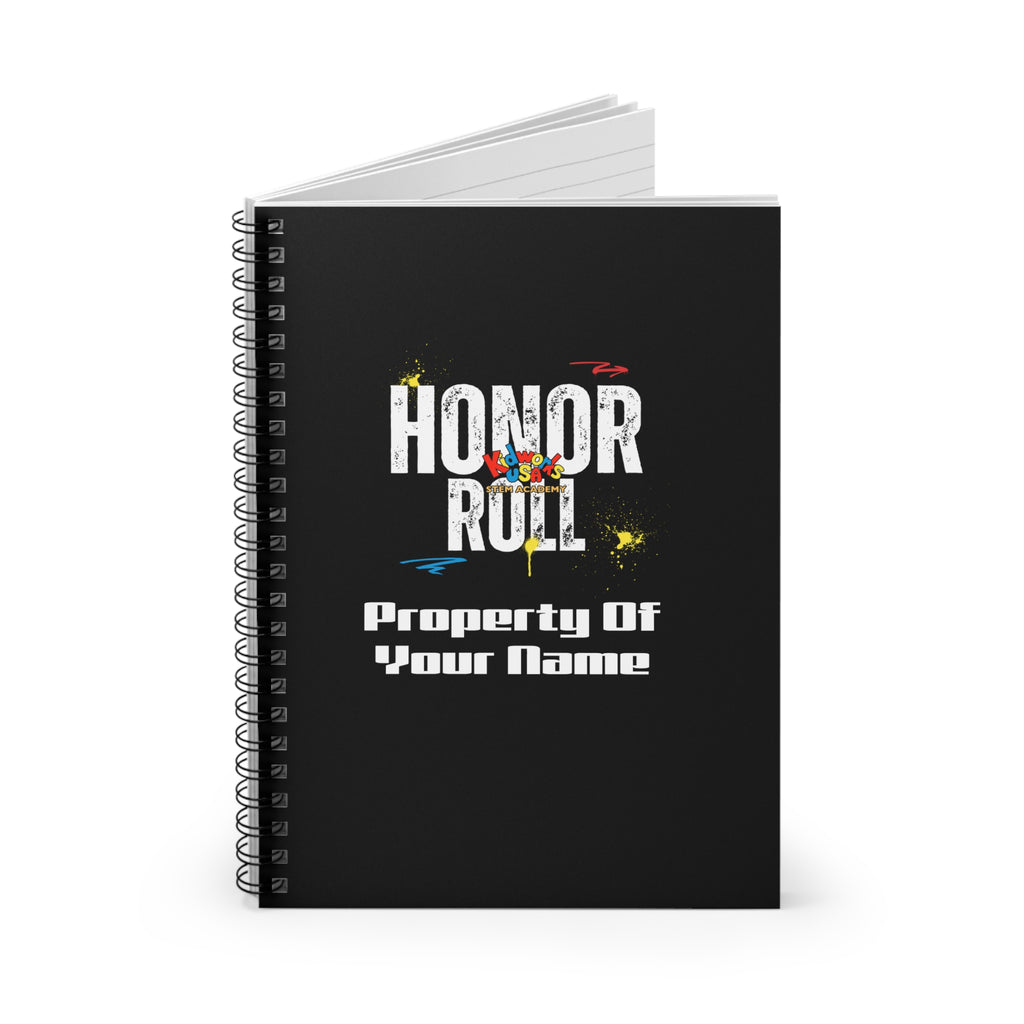 PERSONALIZED Kidworks USA HONOR ROLL Spiral Notebook - Ruled Line - Black