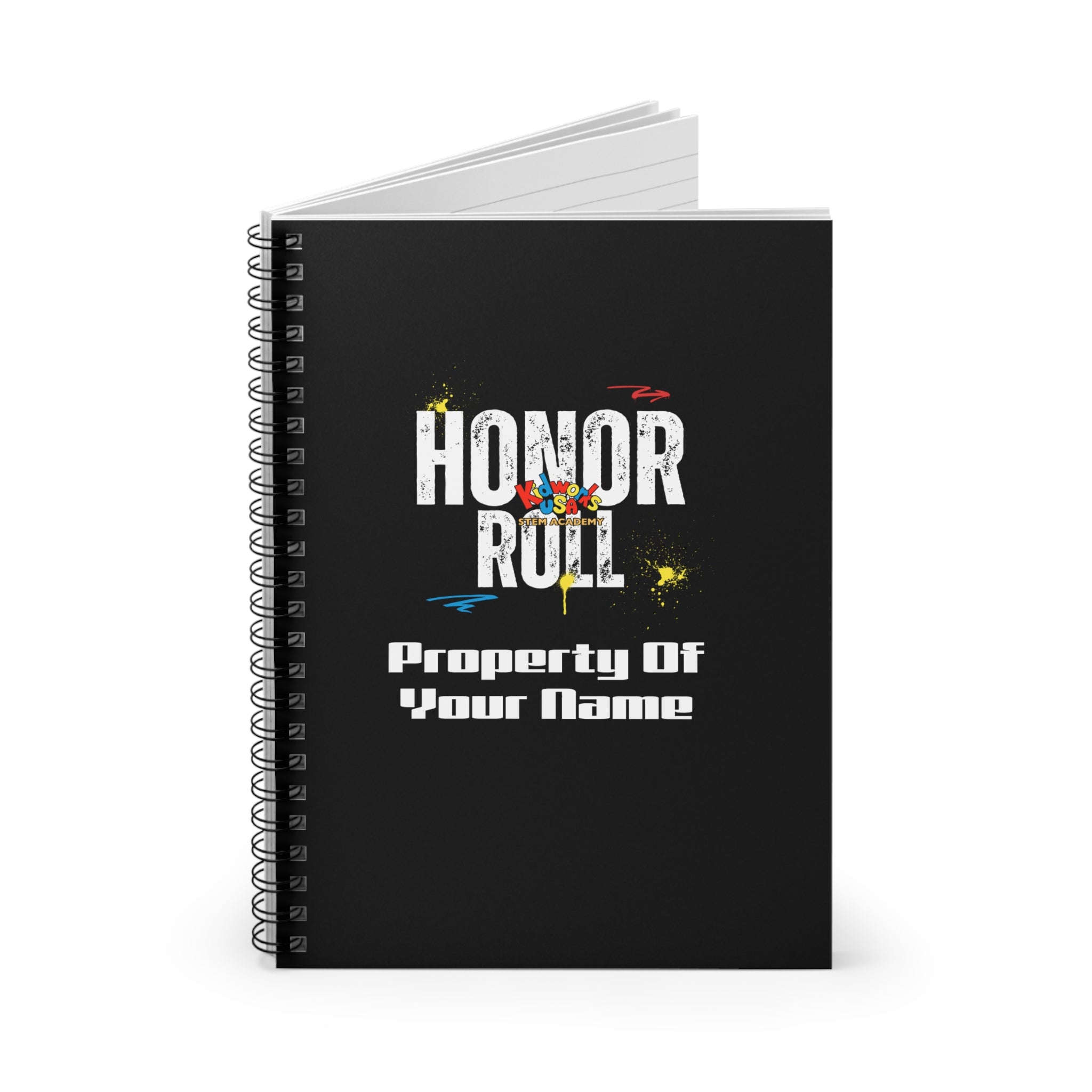 PERSONALIZED Kidworks USA HONOR ROLL Spiral Notebook - Ruled Line - Black