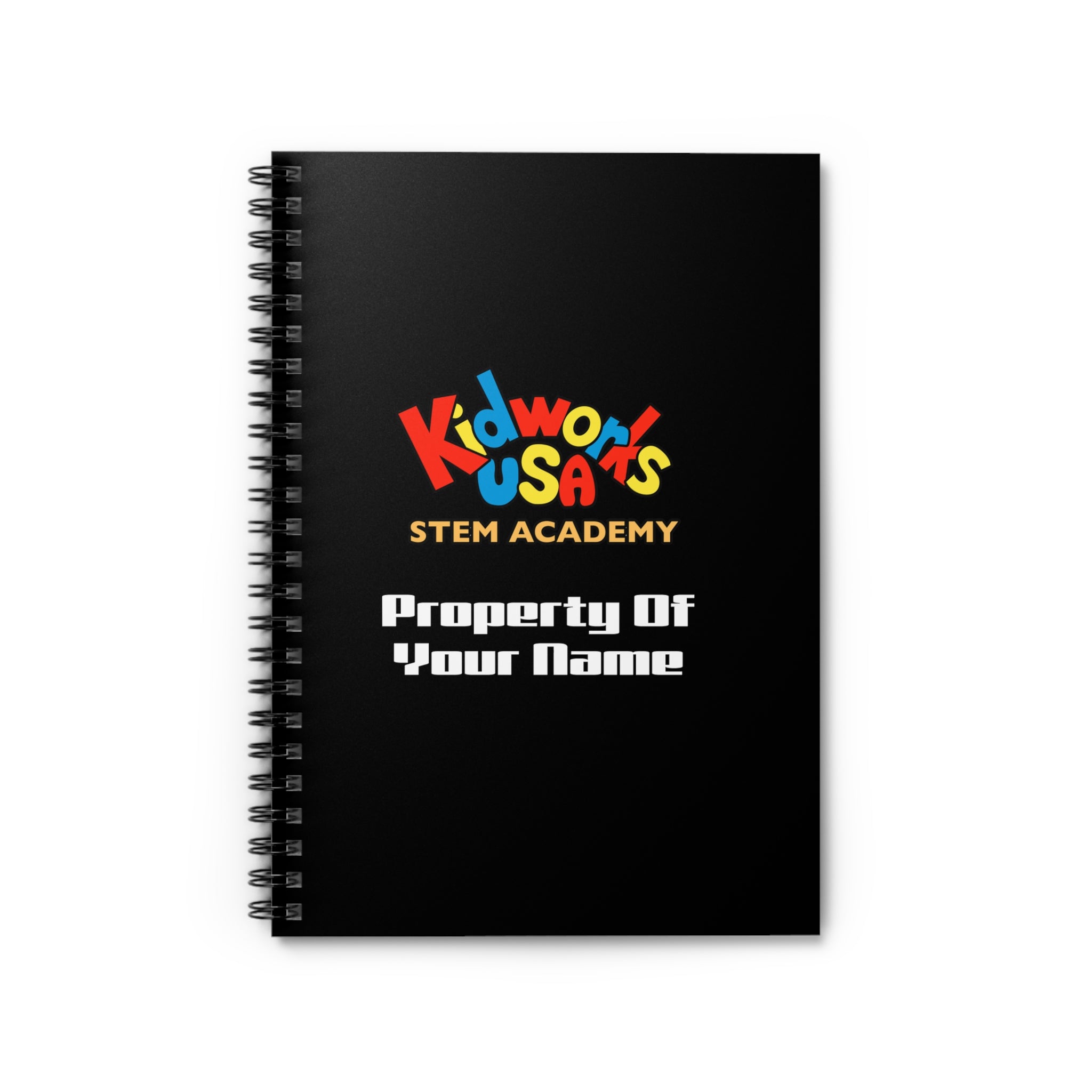 PERSONALIZED Kidworks USA Stem Academy Spiral Notebook - Ruled Line - Black