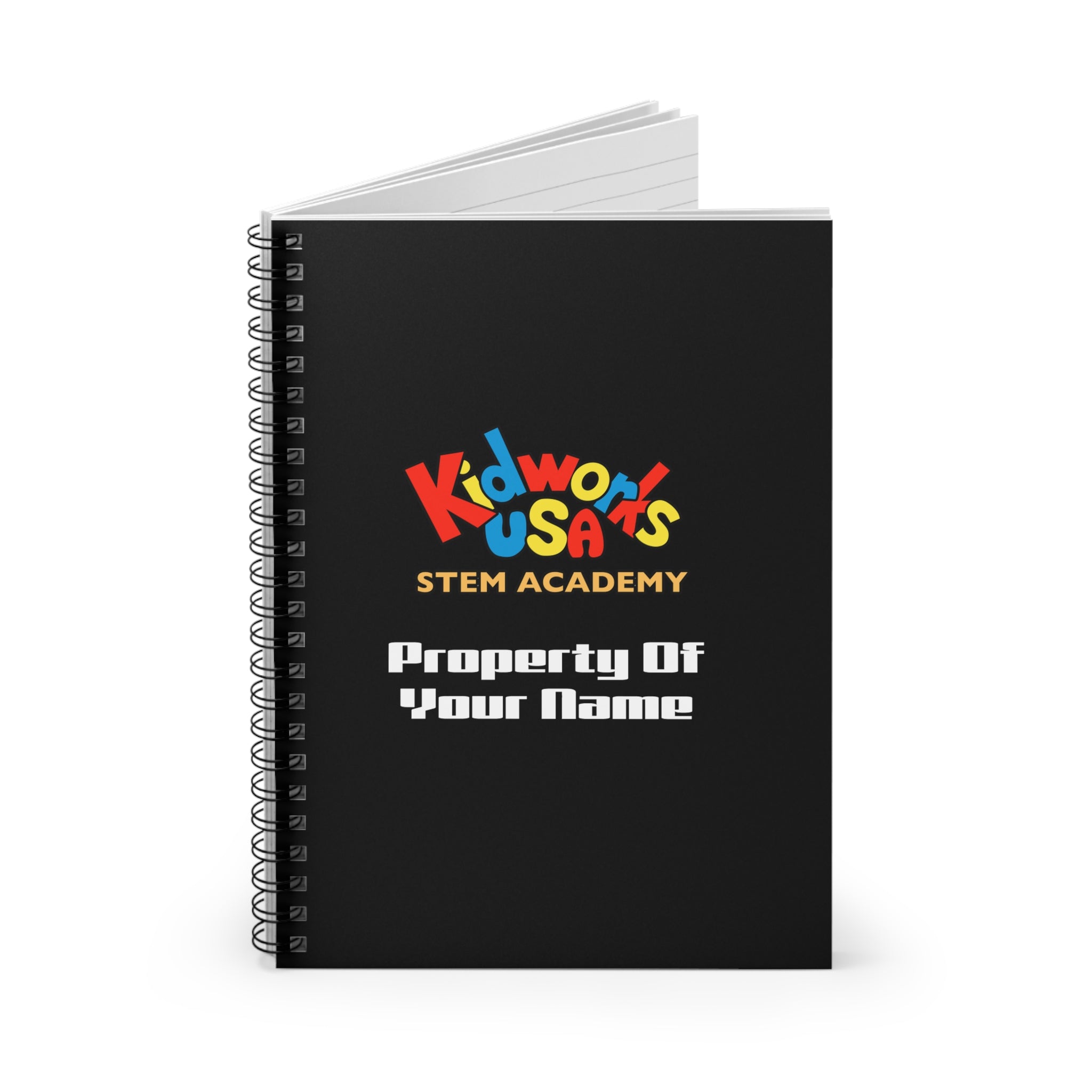 PERSONALIZED Kidworks USA Stem Academy Spiral Notebook - Ruled Line - Black