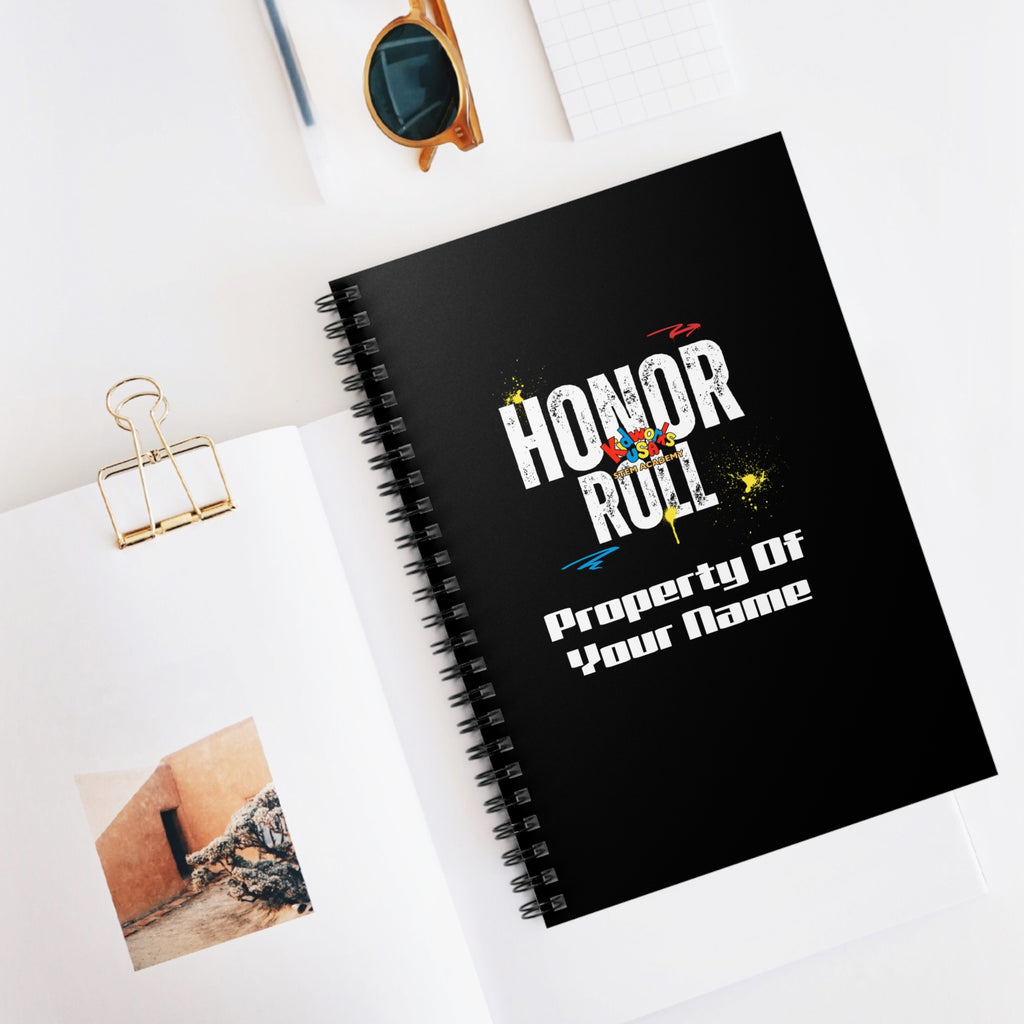 PERSONALIZED Kidworks USA HONOR ROLL Spiral Notebook - Ruled Line - Black