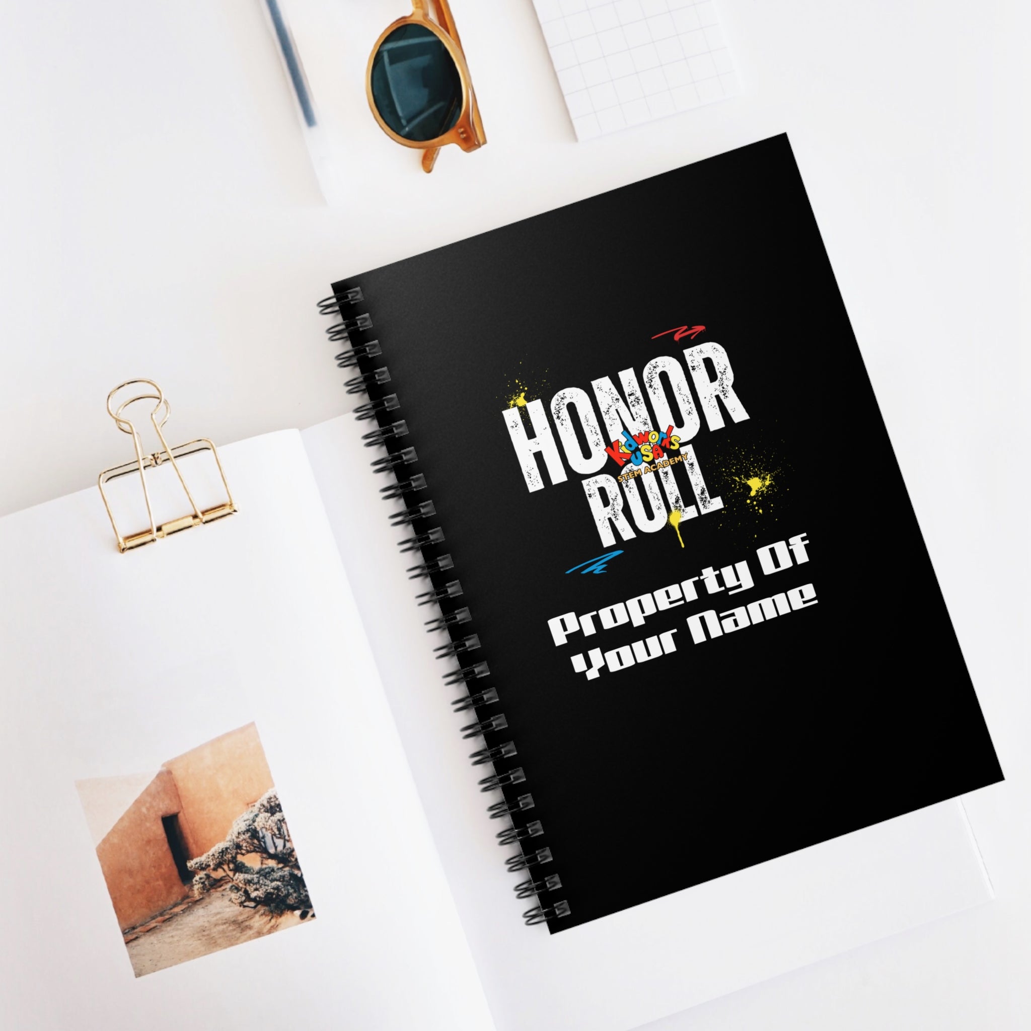 PERSONALIZED Kidworks USA HONOR ROLL Spiral Notebook - Ruled Line - Black