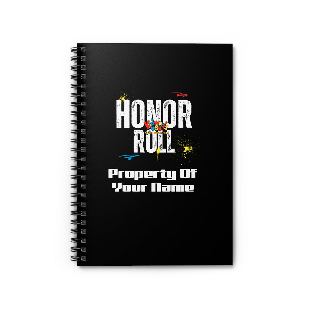 PERSONALIZED Kidworks USA HONOR ROLL Spiral Notebook - Ruled Line - Black