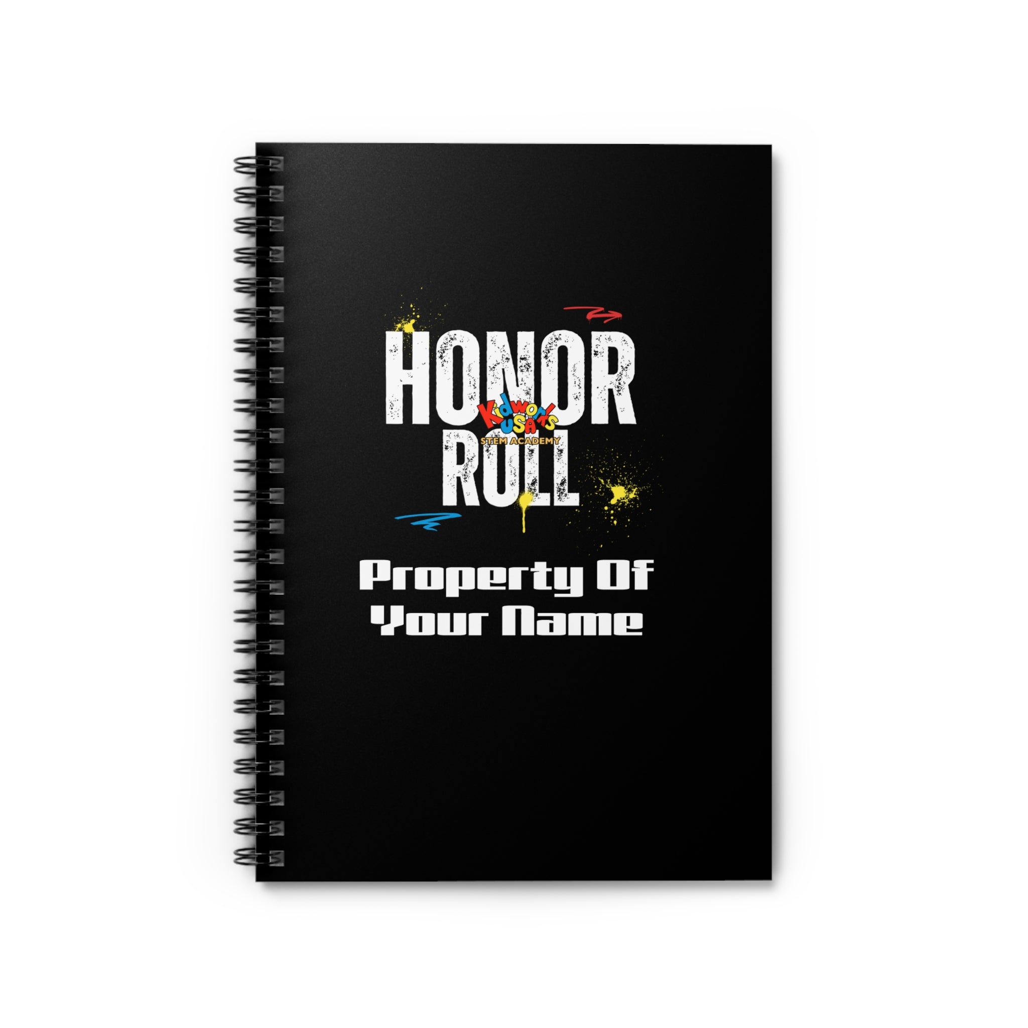 PERSONALIZED Kidworks USA HONOR ROLL Spiral Notebook - Ruled Line - Black